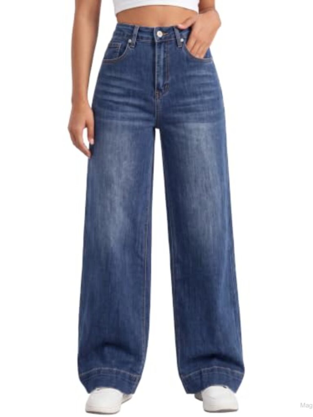 Foucome Wide Leg High Waisted Flared Stretch Denim Jeans